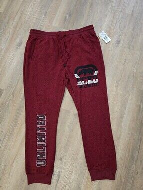 Ecko Unlimited Burgundy Men's Fleece Joggers with Logo